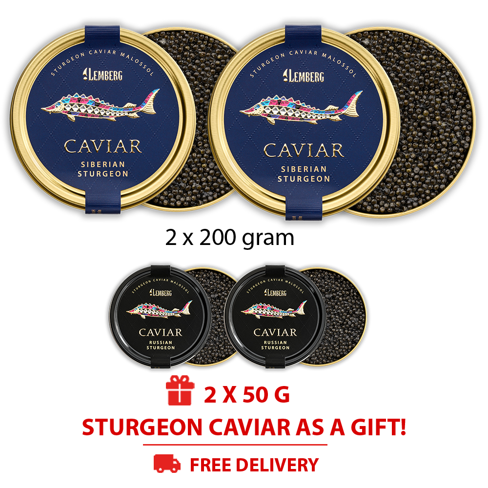 2 cans siberian sturgeon caviar and gifts