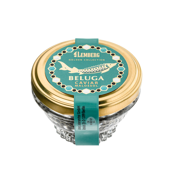 glass jar of beluga caviar, 30 g